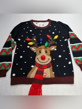 JOYIN Light Up Reindeer Christmas Sweater Built-in Light Bulbs Women’s Size XL